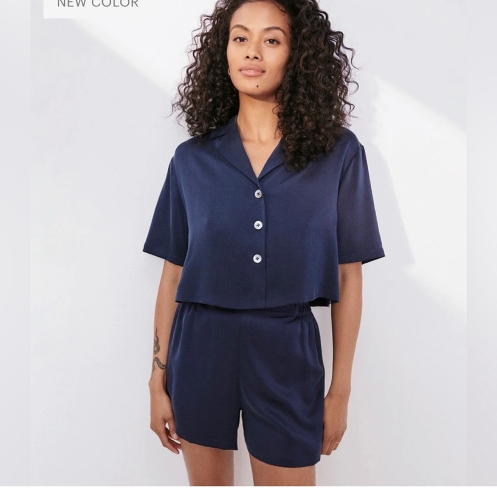 Lunya Washable Silk PJ Set cropped short set